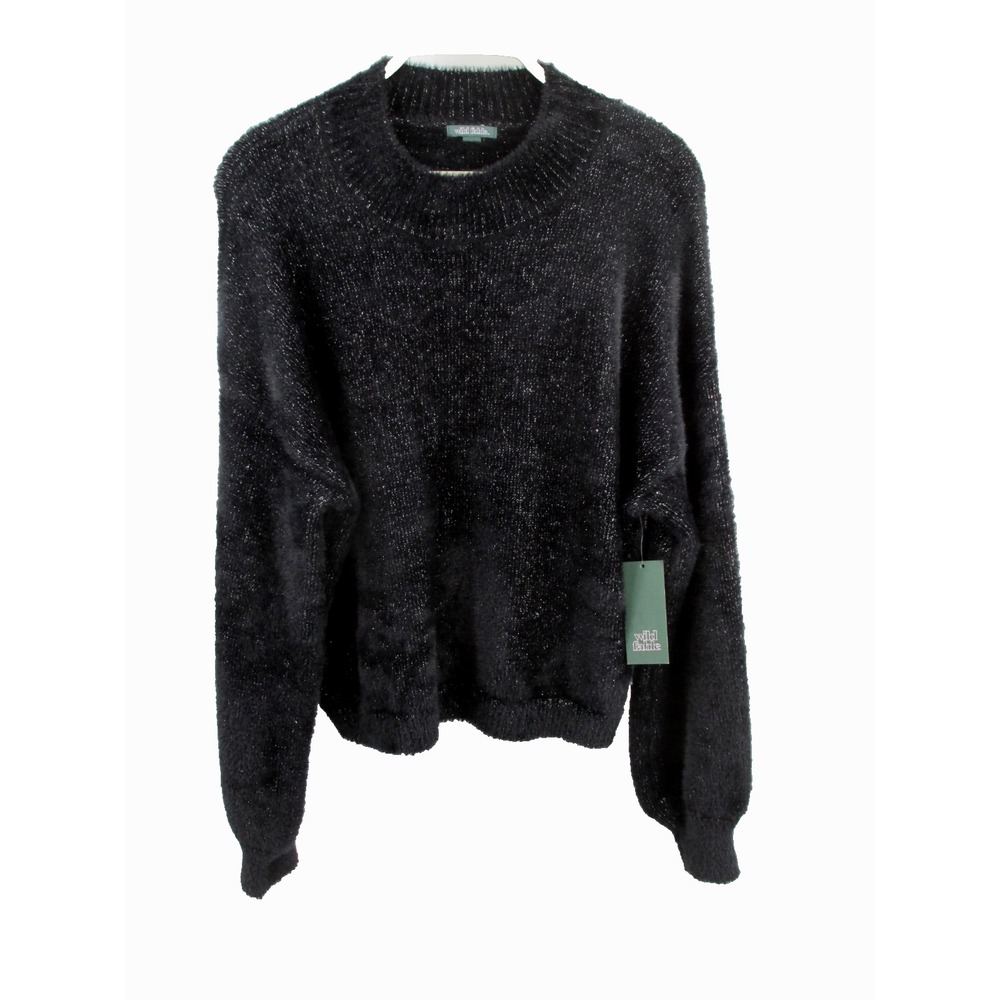 NWT WILD FABLE Pullover Sweater Women XL Black Sparkle Soft Fuzzy Mock Neck